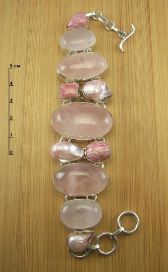 Браслет из розового кварца, родохрозита и жемчуга 95798-17