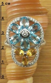 Кольцо с голубым топазом и цитрином п01035-0059-183