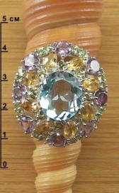 Кольцо с голубым топазом, цитрином и аметистом п08235-0086-175