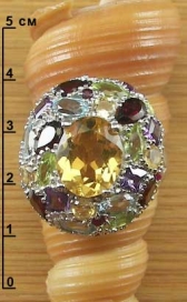 Кольцо с цитрином, аметистом, хризолитом и гранатом п01597-0084-180