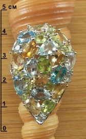 Кольцо с топазом, хризолитом и цитрином п01056-0077-180